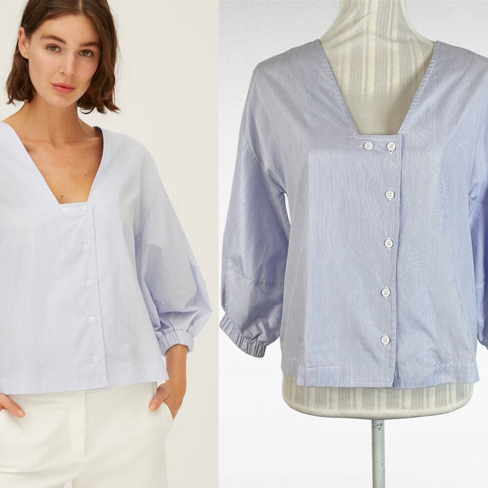 HARSHMAN ANTHRO LILIYA BUTTON FRONT PINSTRIPE TOP SIZE SMALL